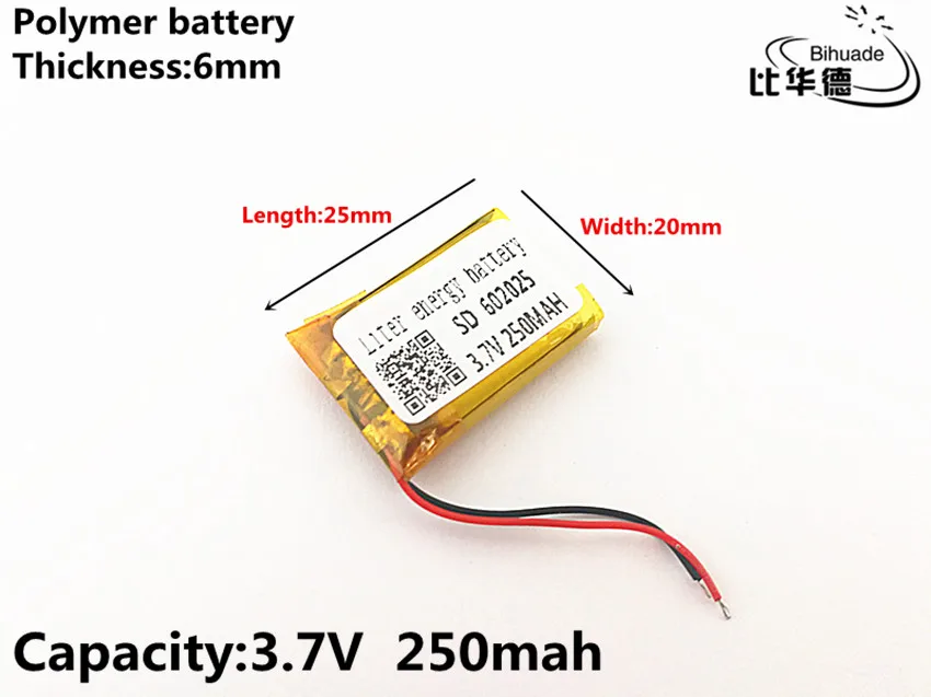 (Бесплатная доставка) 652025 260 мАч литий-ионный полимерный аккумулятор качество товаров качество CE FCC ROHS Сертификация орган