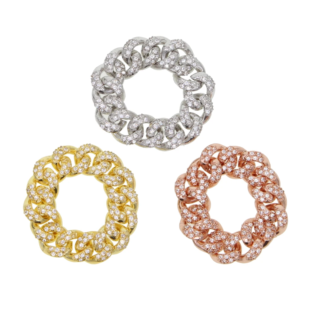 Iced out bling white cubic zirconia, кубинское кольцо-цепочка для женщин, Золотое кольцо в стиле хип-хоп, обручальное кольцо, Трендовое кольцо на палец