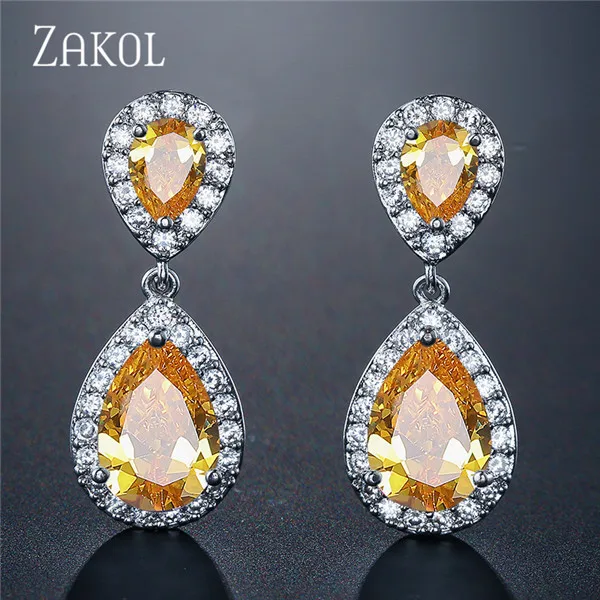 ZAKOL никель свободный моды классические в форме капли Кристалл циркония свадебные серьги для невесты украшения для Для женщин FSEP091 - Окраска металла: Yellow