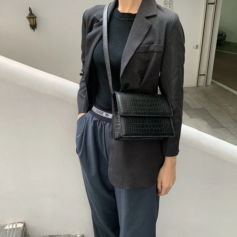 

2020 New Style WOMEN'S Bag Women's Casual Retro Shoulder Bag Crocodile Pattern Shoulder Bag Online Celebrity Square Sling Bag