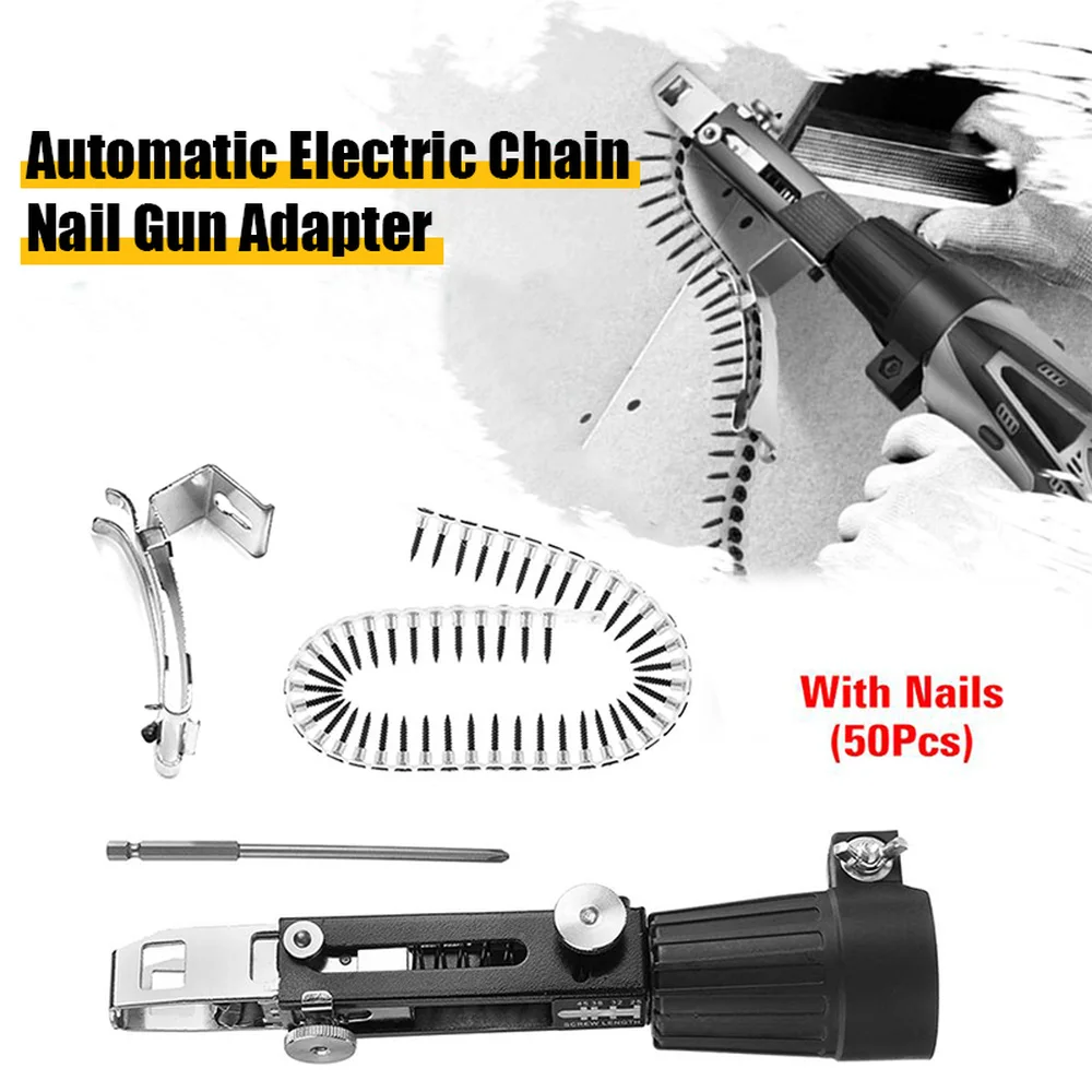 

Chain Nail Gun Adapter Handheld With Screws Automatic Electric Woodworking Tool Adjustable Chain Nail Accessories Household