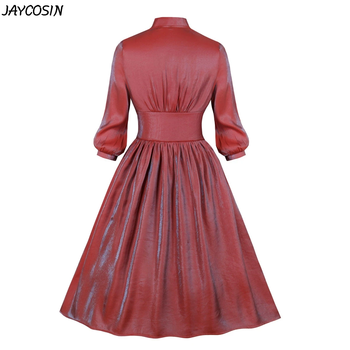 JAYCOSIN, модное женское платье, Ретро стиль, одноцветное, v-образный вырез, длинный рукав, пуговица, а-силуэт, расклешенное платье, зимнее, Ретро стиль, платья для вечеринок, Vestidos o24