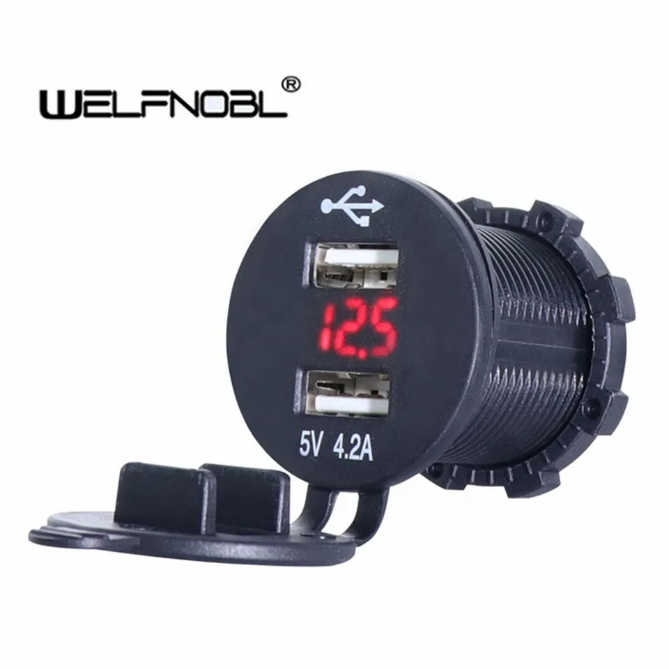 

DC 12-24V 4.2A Dual USB Charger Socket Power Outlet Car Cigarette Lighter LED Digital Voltmeter Monitor for Car Marine Boat Moto