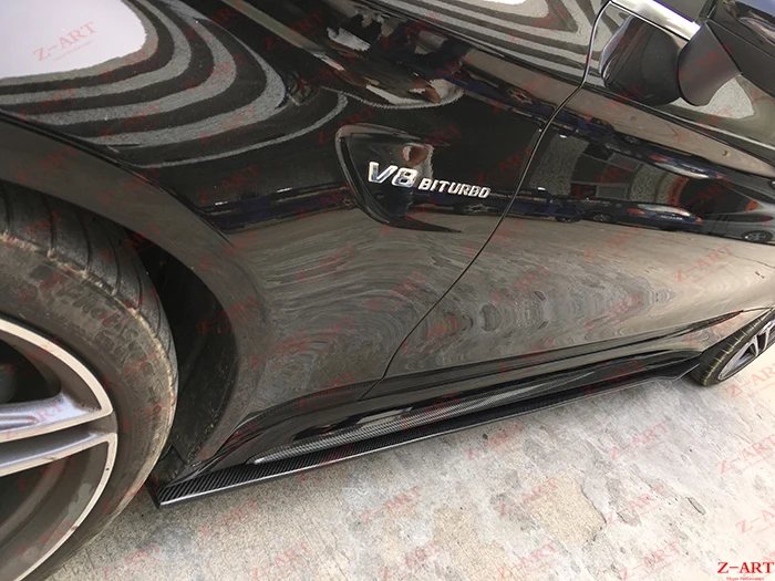 Z-ART настоящая карбоновая боковая юбка для C63 Купе Седан- углеродное волокно боковой спойлер для W205 C63 карбоновое волокно боковой подбородок