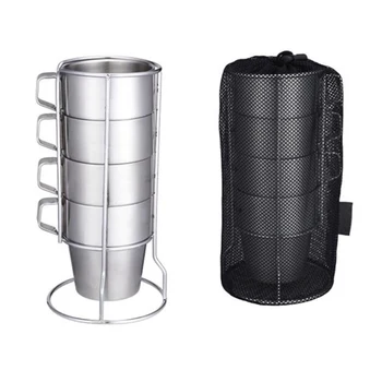 

6PCS/SET STAINLESS STEEL MUG SET WITH CUP HOLDER AND STORAGE BAG DOUBLE WALL VACUUM CAMPING CUP FOR BEER JUICE COFFEE WATER