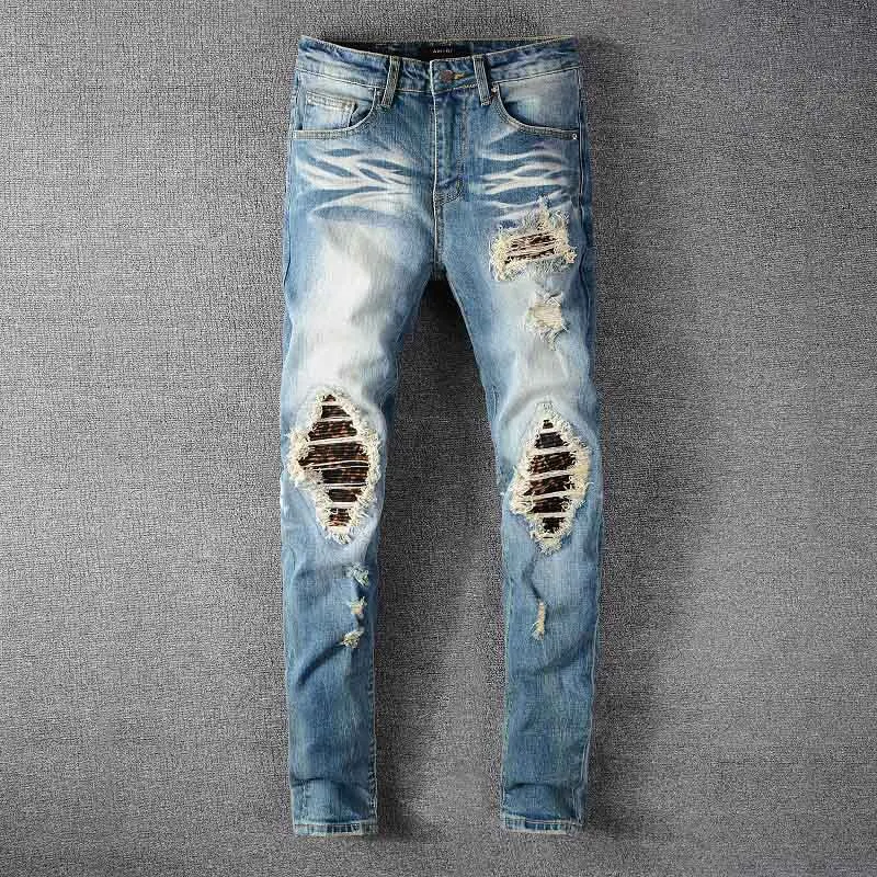KIOVNO Men's Biker Pleated Jeans Pants Ripped Patchwork Denim Torusers For Male Size  28-40 High Street (6)