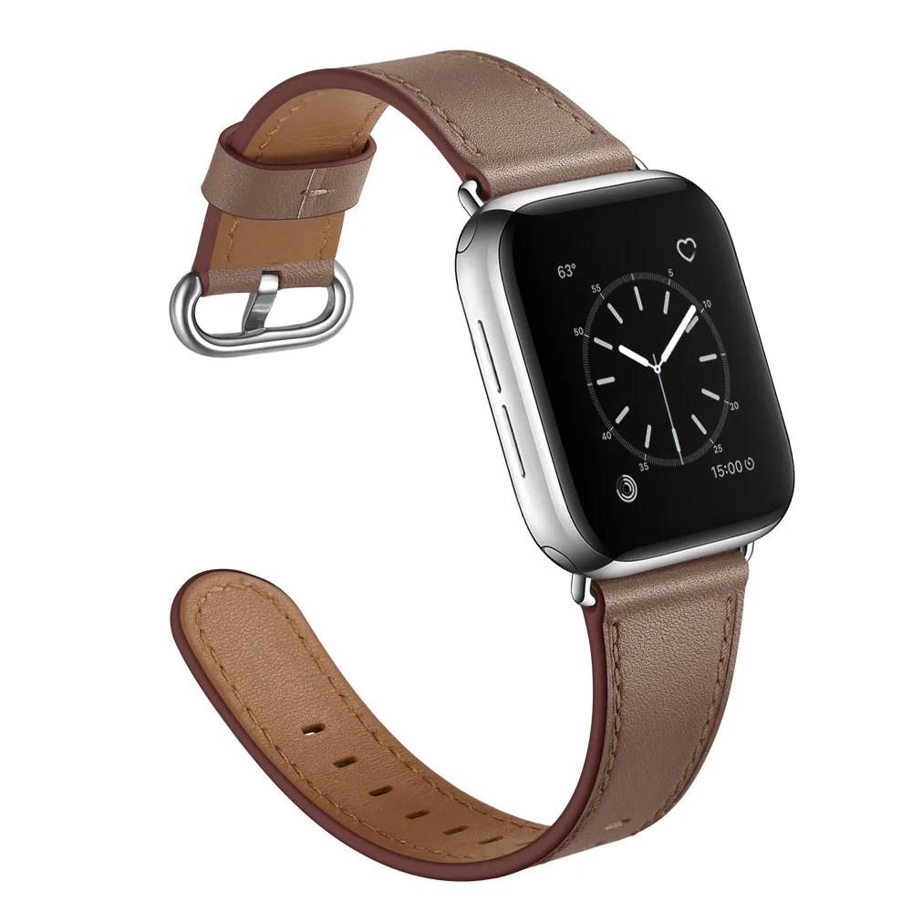 Ремешок для часов из натуральной кожи для Apple Watch 5, 4, ремешок, 40 мм, 44 мм, 38 мм, 42 мм, для женщин и мужчин, металлический ремешок с пряжкой, браслет для iwatch 1, 2, 3
