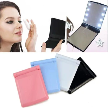 

7 Colors Portable LED Lights Women Makeup Mirror Lady Cosmetic Folding Compact Pocket Mirror with Lamps 8 Built-in LED Lights