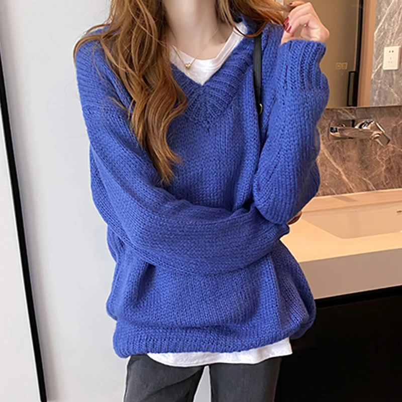 

V-neck Korean sweater autumn 2021 new women's winter long sleeve gentle sweater lazy style