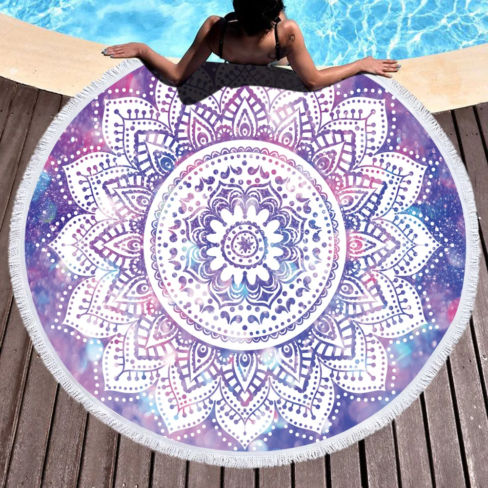 

Bohemian Mandala Round Beach Towels Bathroom Microfiber Towel Terry Sport Swimming Large Roundie Yoga Mat Shawl Sunbathe Blanket