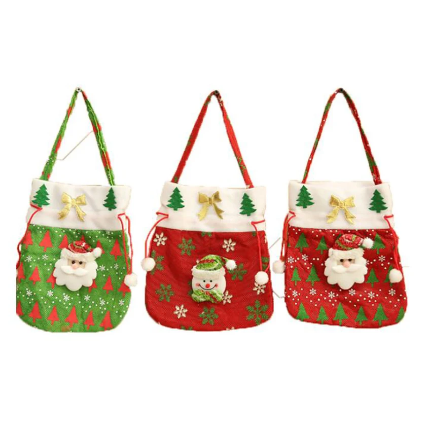Christmas Candy Handbag Fabrics Portable Cute Xmas Gift Bags Santa Claus/Snowman Handbag Christmas Ornaments Home Decoration