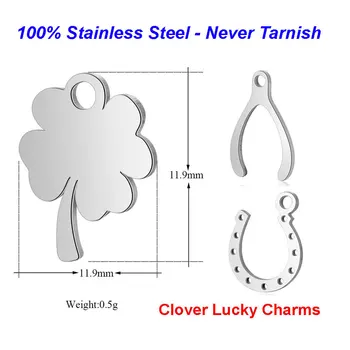 

10pcs/lot 100% Stainless Steel Clover Charms VNISTAR High Polished Lucky Symbol Horseshoe Wishbone DIY Jewelry Finding Supplies
