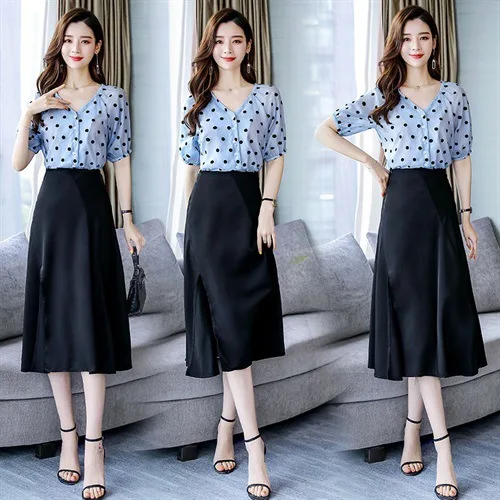 

[Big Goods Has] 2019 Summer New Style Versatile Elegant Short Sleeve Crew Neck High-waisted
