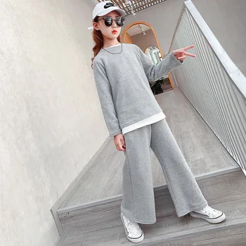 

Girls' Suit 2020 Autumn and Winter New Loose Wide-Legged Pants Two-Piece Suit Idle Style Children and Teens' Sweater Suit