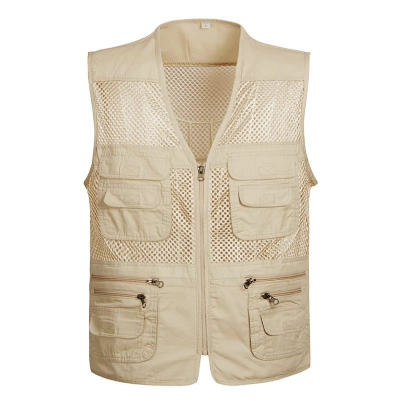 03 Beige vest Мужской классический жилет с несколькими карманами без рукавов, разгрузочный однотонный жилет для работы, жилет для фотографа, тактическая мужская куртка - Цвет: 03 Beige vest