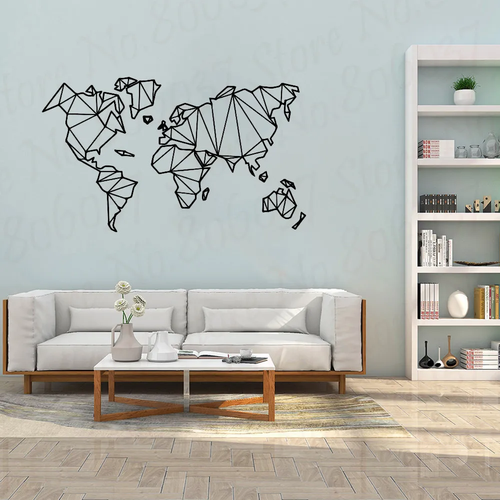 Large Size Geometric World Map Wall Sticker Vinyl Mural 