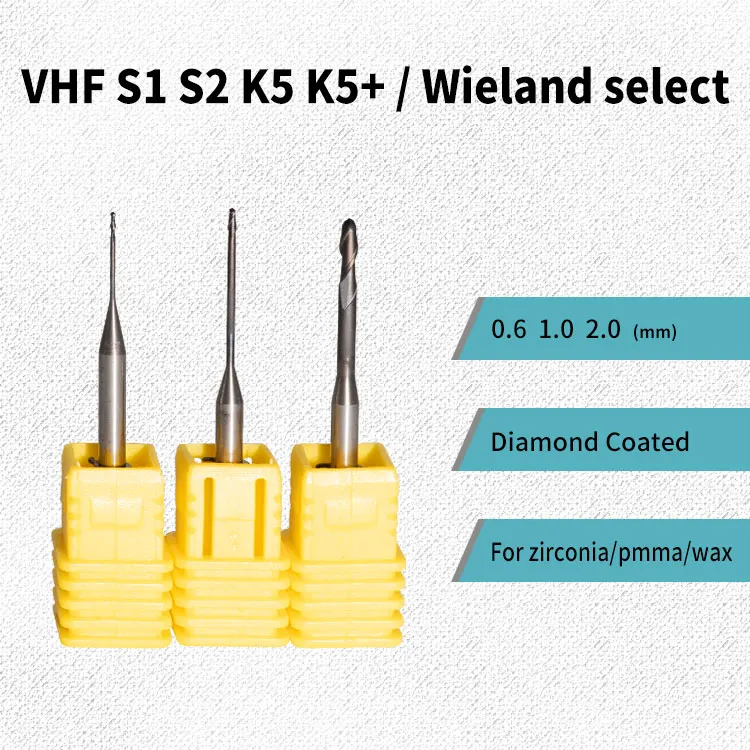 

3 pieces VHF S1 S2 K5/K5+ milling burs zirconia diamond coated for milling machine