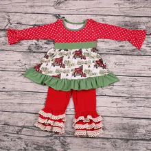 Детская Рождественская Одежда для девочек; Детские наряды; топ с изображением дерева и штаны; детская эксклюзивная одежда