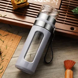 Portable Glass Travel Tea Infuser Bottle with Built - In Filter - 0.5L (Gray)