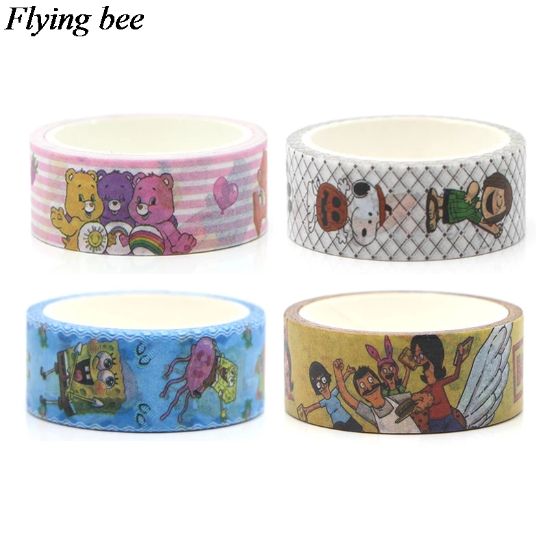 Flyingbee 4pcs/set Cartoon Anime creative tape dog Adhesive Tape Bob's Burgers Paper Washi Tape Care bears tapes set gifts X0634