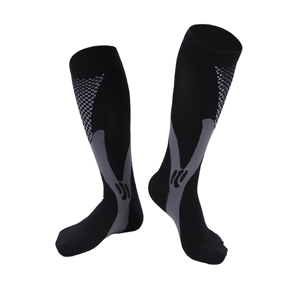 Компрессионные носки для мужчин и женщин, подходят для занятий спортом, черные Компрессионные носки для защиты от усталости и боли, гольфы до колена