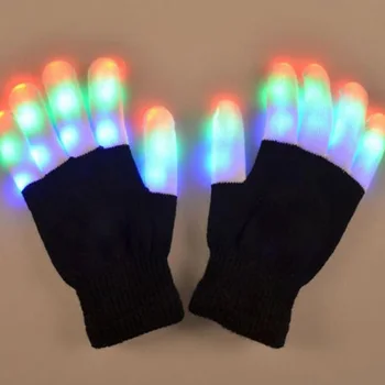 

New Colorful Magic Glove Rainbow Flash Fingertip LED Gloves UniseLight Up Glow Stick Gloves Mittens High Quality
