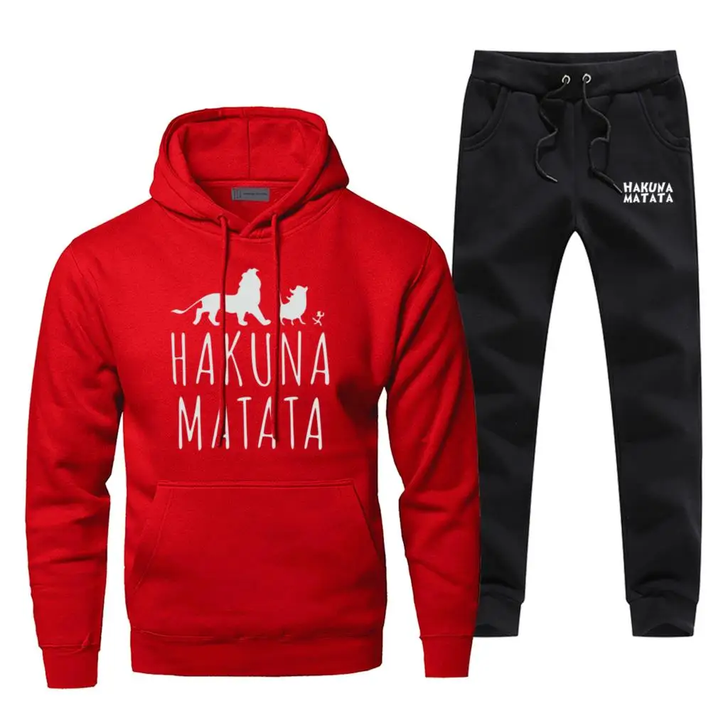 Комплект из толстовки и штанов «Король кионов», мужская толстовка с капюшоном Hakuna Matata, мужские толстовки с капюшоном Simba, 2 шт., уличная одежда, мужские толстовки - Цвет: Red 5