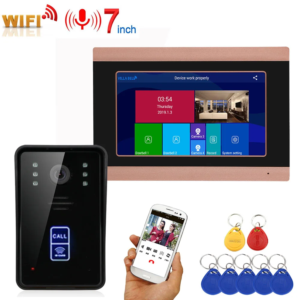 Best 7inch Record Wireless Wifi RFID Video Door Phone Doorbell Intercom Entry System with IR CUT 1080P Wired Camera Night Vision