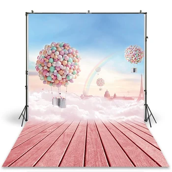 

HUAYI Photography Backdrop Newborns Baby Child Photo Booth Background Vintage Hot Balloon Rainbow Sky Photo Backdrops XT-4096