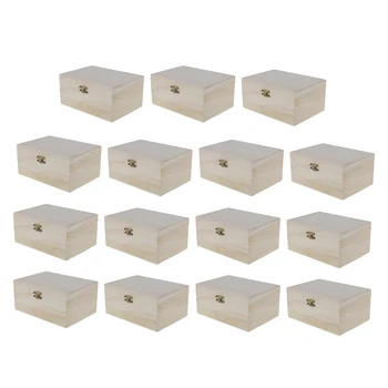 

15pcs Plain Wooden Box Keepsake Trinket Treasure Toy Case 6.9 X 3.1 X 4.9''