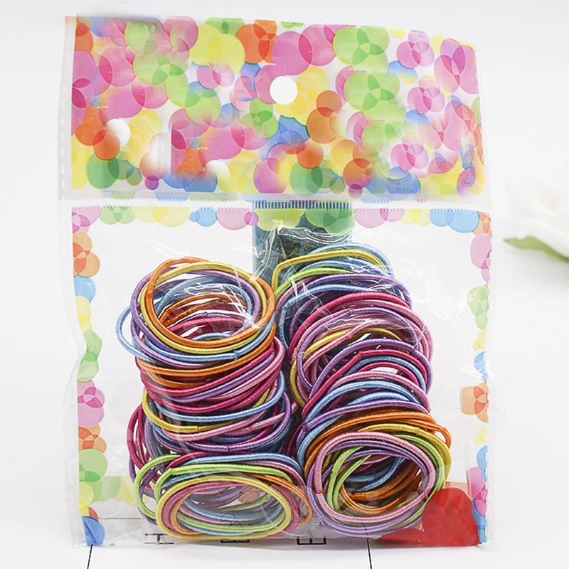 100Pcs/pack Girls Stretch Colorful Rubber Band Hair Ropes Headwear Scrunchies Hair Band Kids Ponytail Simple Hair Accessories