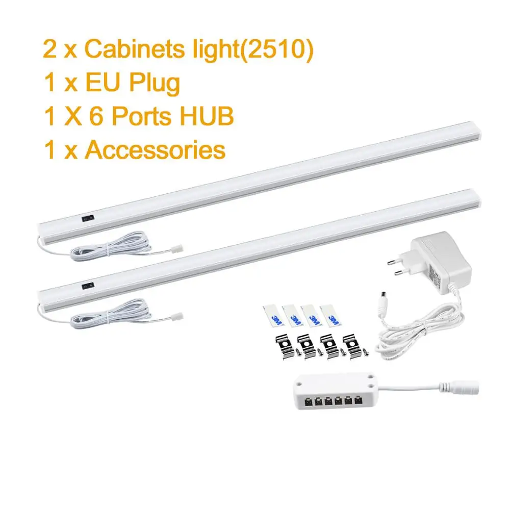 2pcs tube with power 12V Кухня алюминиевый осветительный профиль ручной Сенсор светодиодный шкаф светильник 3 цвета трубчатая лампа для шкаф для одежды шкаф для вина - Испускаемый цвет: 2pcs tube with power