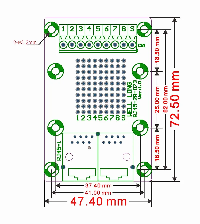 RJ45 8P8C под прямым углом Jack2-Way бусина Breakout Board, клеммный блок, разъем