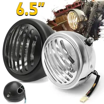 

6.5" 12V Motorcycle Headlight Retro Head Lamp Hi/Lo Beam Grill Cover For Harley Chopper Cafe Racer