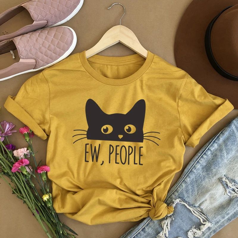 ONSEME Ew People T Shirt Women Hipster Slogan Tees Streetwear Cute Cat Graphic Shirts Funny Aesthetic Animal Tops Vegan Tshirt | Женская