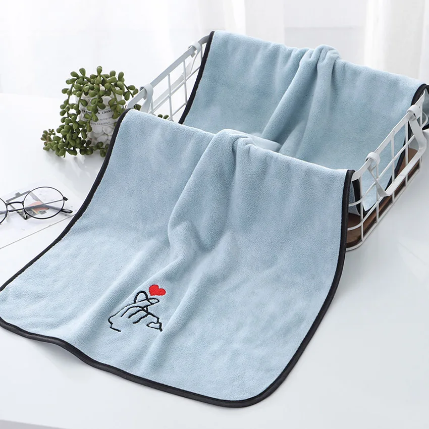 Embroidery Love Beauty Face Towel Soft Microfiber 40*80cm Solid Color Hair Hand Sports Towel Home Hotel Bathroom For Adults Kids - Цвет: Синий