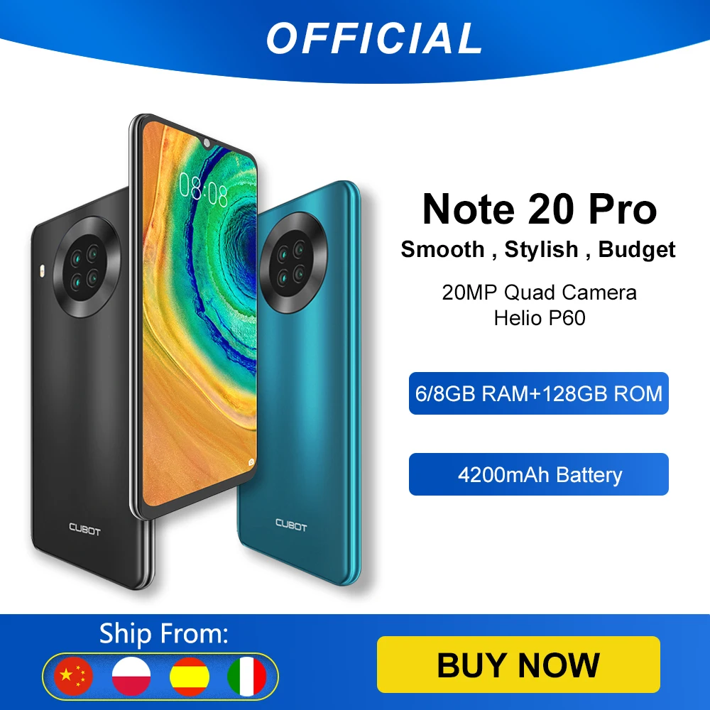 Cubot Note 20 Pro Quad Camera Smartphone NFC 6GB/8GB+128GB 6.5” 4200mAh Android 10 Dual SIM Telephone 4G LTE celular Note20 Pro