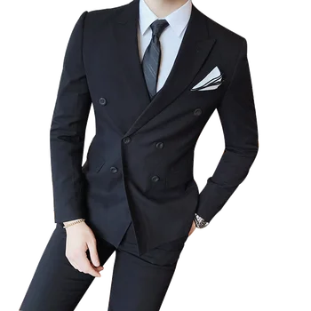 

Men's Slim Fit Business Solid Color High Quality Double Breasted Plus Size Three Piece Suit Coat Vest Pants Set Blazers Jakcet