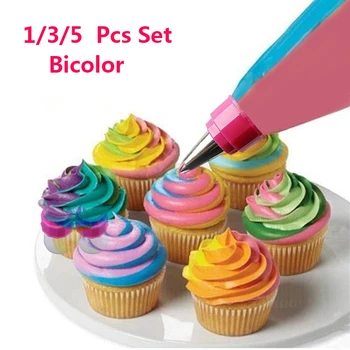 

1/3/5 pcs Bicolor Silk Flower Tool Converter Tip Nozzle Adaptor Cream Icing Piping Bag Fondant Cake Decorating Pastry Baking Set