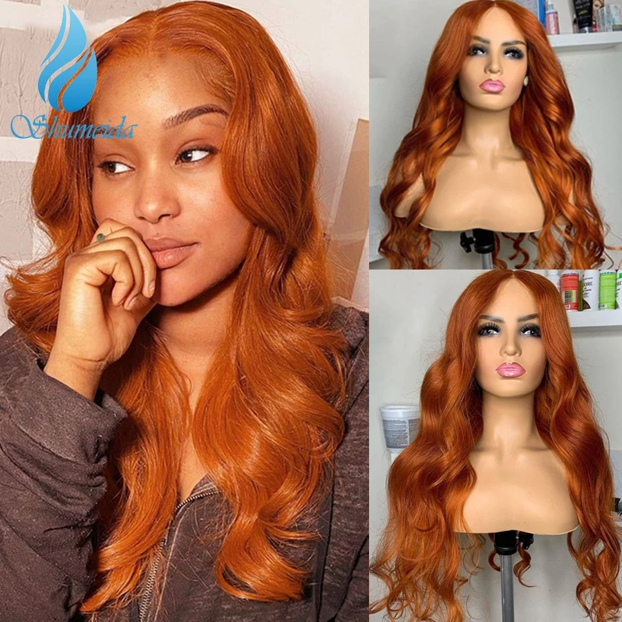 Shumeida Ginger Orange Color 13*4 Lace Front Wigs for Women Brazilian Remy Human Hair With Baby 4*4 Closure | Шиньоны и парики