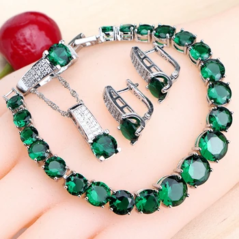 

Silver 925 Trendy Women Jewelry Sets Green Cubic Zirconia Jewellery Wedding Bridal Earrings Rings Bracelets Pendant Necklace