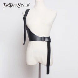 TWOTWINSTYLE Black Patchwork Plastic PU Leather Belt Women Lace Up Adjustable Accessories Belts Female Fashion Autumn New 2020