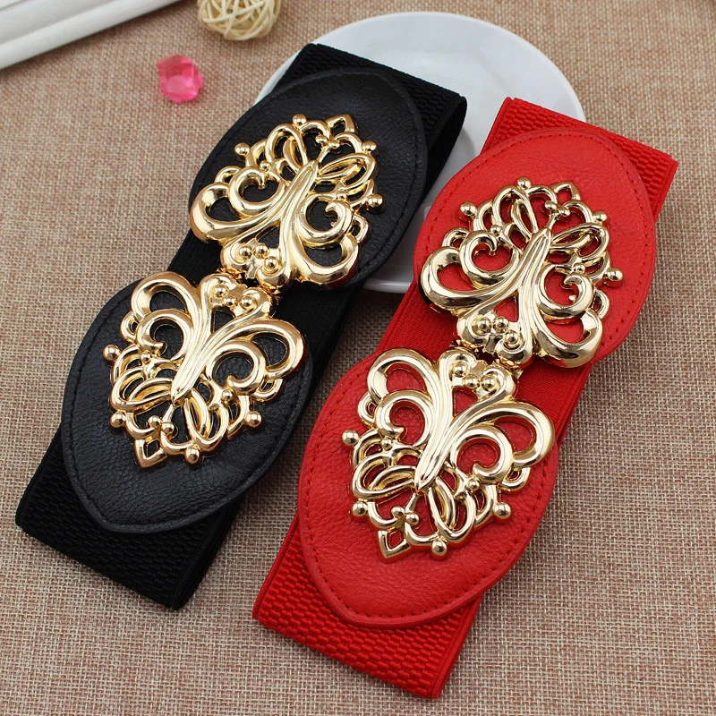 

Fashion Women Elastic Belts Designer Luxury Brand Flower buckle Wide Elastic Waist Strap Dress Coat Sweater Decorative Waistband