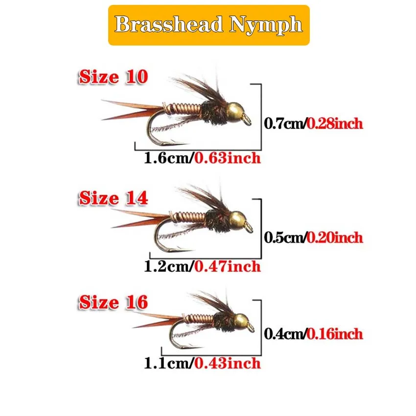 6Pcs Brass Bead Head Fast Sinking Nymph Scud Fly Bug Worm Trout Fishing  Flies Artificial Insect Fishing Lure