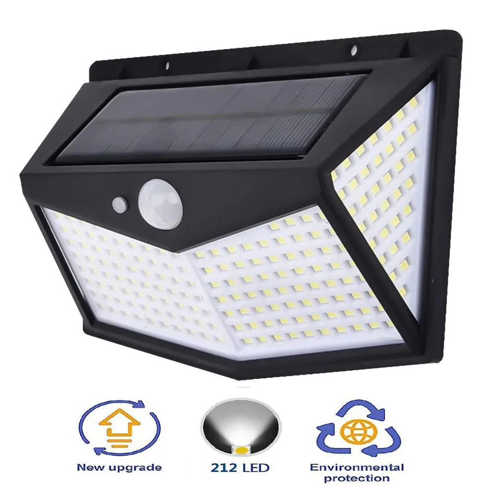

212LED Solar Light PIR Motion Sensor Outdoor Solar Lamp with 3 Modes IP65 Waterproof Solar Powered Wall Lights for Garden Patio