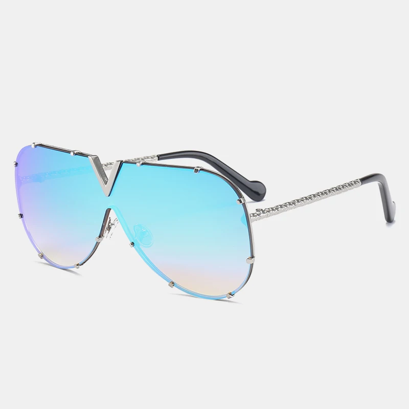 Новинка, солнцезащитные очки для мужчин и женщин, фирменный дизайн, металлическая оправа, негабаритная индивидуальность, высокое качество, унисекс, солнцезащитные очки MS678 - Цвет линз: C5 Silver-Blue