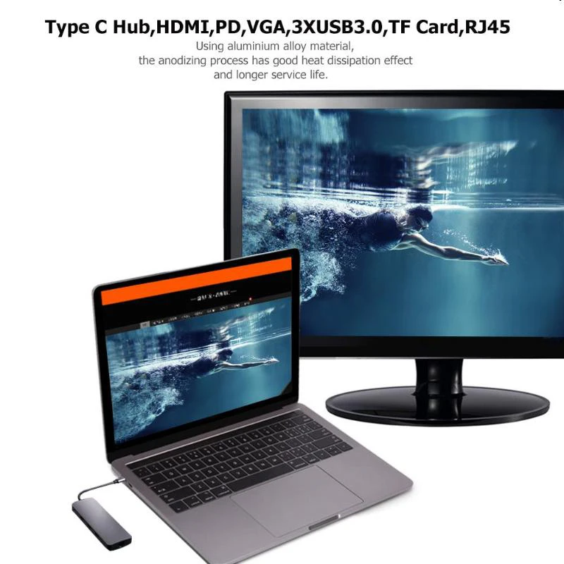 Type C концентратор 9 в 1 Usb-C к 4K Hdmi Pd Vga 3Xusb3. 0 Tf карта Rj45 Lan адаптер конвертер провода кабель