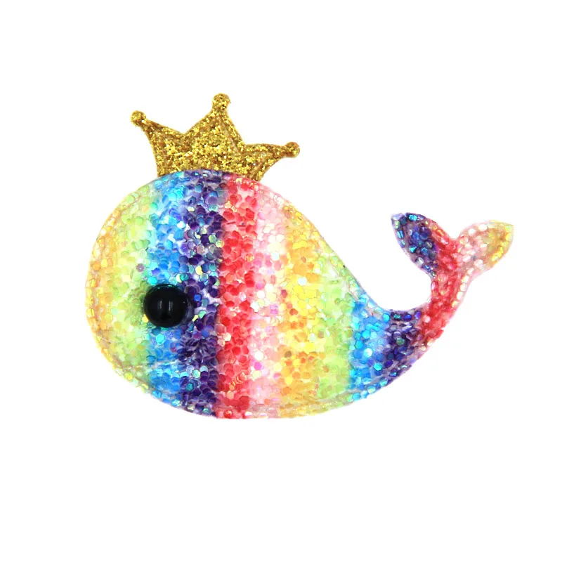 10Pcs Whale 01 10 шт. блестящие нашивки слон дельфин сердце Корона нашивка "облако" DIY заколки для волос аксессуары радужные аппликации пришить на одежду для малышей - Цвет: 10Pcs Whale 01