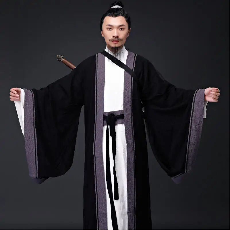 Hanfu человек из хлопка и льна даосский священник наряд Mahdao обитель театр выполнение костюм Древняя китайская одежда ханьфу Костюмы Для мужчин