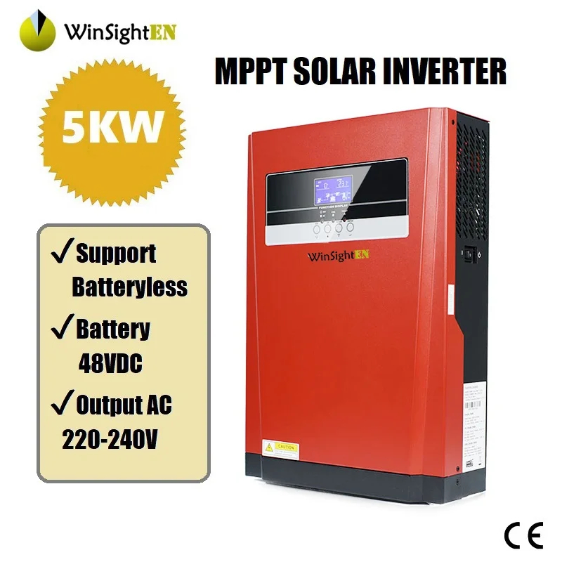 

5KVA 5000W Solar Inverter Pure Sine Wave Hybird Inverter 220VAC Built-in MPPT 48V 80A Solar Charge Controller Batteryless